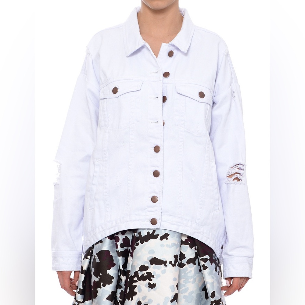 One X One teaspoon OVERSIZED Distressed White Denim Jacket size XS